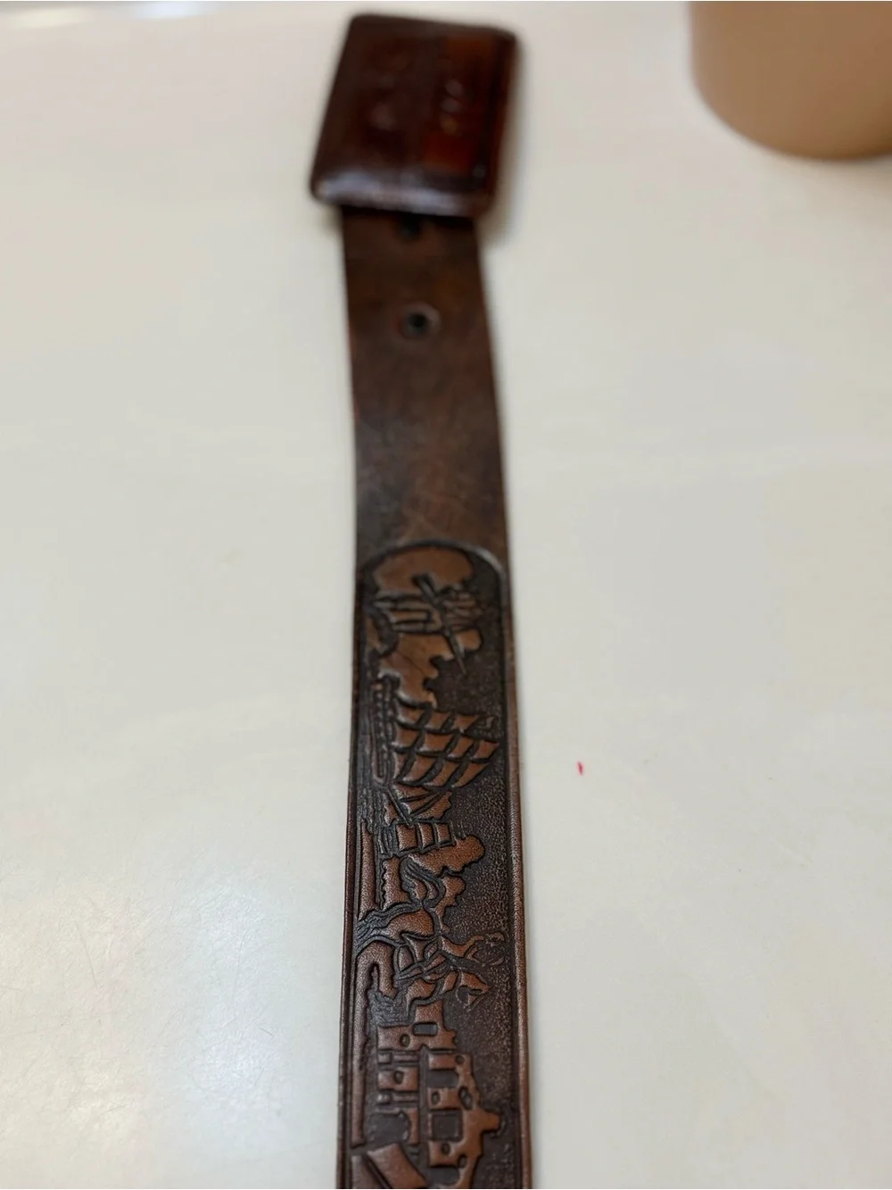 Vintage Texas Bicentennial Brown Leather Western Belt w/ Embossed Buckle C-400